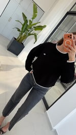 Manşetli Modal Sweatshirt Siyah