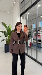 Mare Kalın Kemerli Blazer Ceket Kahverengi