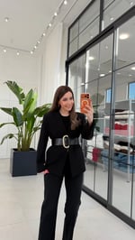 Mare Kalın Kemerli Blazer Ceket Siyah