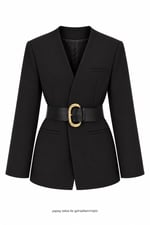 Mare Kalın Kemerli Blazer Ceket Siyah