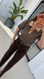 Marka Model Akordiyon Bluz Kahverengi