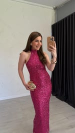 Maui Payetli Elbise Pembe