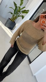 Metal İpli Örme Bluz Gold
