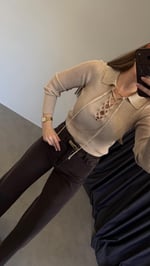 Önü Bağcıklı Ms Bluz Taş Rengi