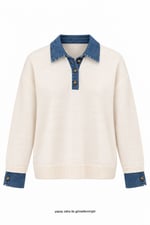 Out Manşetleri Denim Triko Krem