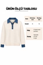 Out Manşetleri Denim Triko Krem