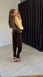 Paça Düğmeli Pantolon Kahverengi