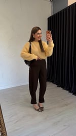 Paça Düğmeli Pantolon Kahverengi