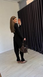 Paça Düğmeli Pantolon Siyah