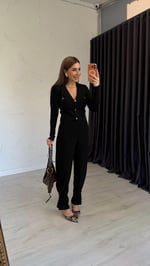 Paça Düğmeli Pantolon Siyah