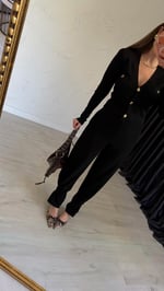 Paça Düğmeli Pantolon Siyah