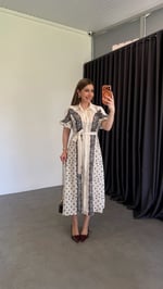 Paisley Desenli Gömlek Elbise Ekru