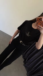 Passaro Bird Taşlı T-shirt Siyah