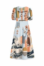 Patchwork Desenli Elbise Mavi