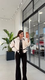 Peluş Biyeleri Nubuk Ceket Ekru