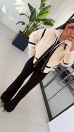 Peluş Biyeleri Nubuk Ceket Ekru