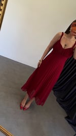 Pilise Askılı Örgülü Midi Elbise Bordo