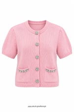 Pinkey Düğmeleri Taş Triko Hırka Pembe