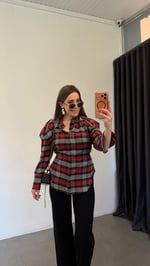 Plaid Bağcıklı Vatkalı Gömlek Kırmızı