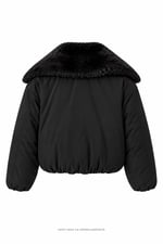 Puffy Peluş Yakalı Mont Siyah