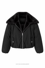 Puffy Peluş Yakalı Mont Siyah