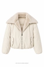 Puffy Peluş Yakalı Mont Taş Rengi