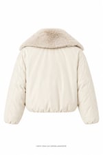 Puffy Peluş Yakalı Mont Taş Rengi