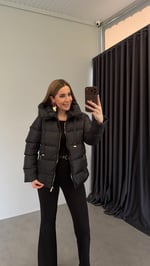 Pufy Şişme Mont Siyah