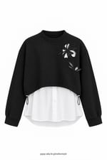 Ross Çiçek Aplikeli Sweatshirt Siyah