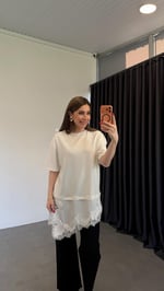 Saten Dantel Detaylı Bluz Ekru