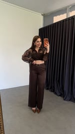 Saten Kemerli Pantolon Acı Kahve