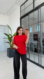 Sırtı Kalpli Taş Detaylı Vatkalı T-shirt Kırmızı