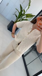 Taş Rengi Gold Düğme Detaylı Triko Bluz