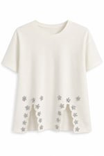 Taş Yırtmaçlı Basic T-shirt Ekru