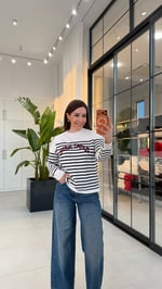 Tm Jeans Çizgili Triko Ekru