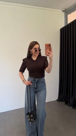 V Yaka Vatkalı Modal Bodysuit Kahverengi