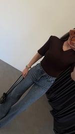 V Yaka Vatkalı Modal Bodysuit Kahverengi