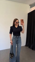 V Yaka Vatkalı Modal Bodysuit Lacivert