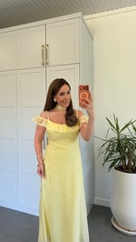 Victoria Şerit Dantel Fularlı Elbise Sarı