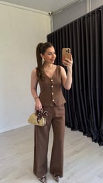Waistcoat Takım Kahverengi