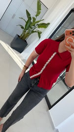 Yan Şerit Dantelli Triko Kırmızı