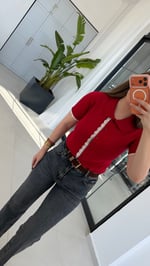 Yan Şerit Dantelli Triko Kırmızı