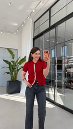 Yan Şerit Dantelli Triko Kırmızı
