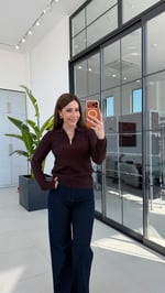 Yumuşak Tuşeli Fermuarlı Uzun Kollu Bluz Kahverengi