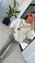 Zincirli Sweatshirt Ekru