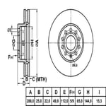 ON FREN DISKI-288X255×112 (VW CADDY 04-  GOLF 04-  AUDI A3 04--  SEAT LEON 06-  SKODA OCTAVIA 04-)