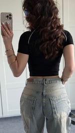 A Baskı Hırka Crop Siyah