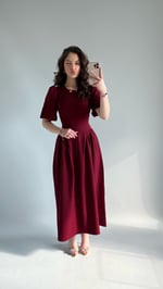 Aby Bel Kuşaklı Elbise Bordo