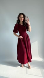 Aby Bel Kuşaklı Elbise Bordo