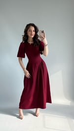 Aby Bel Kuşaklı Elbise Bordo